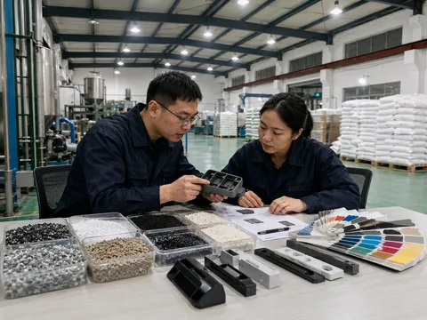 工程师使用颗粒样品和色样审查塑料零件的要求