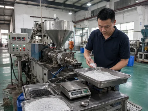 挤出设备旁改性塑料颗粒样品试制
