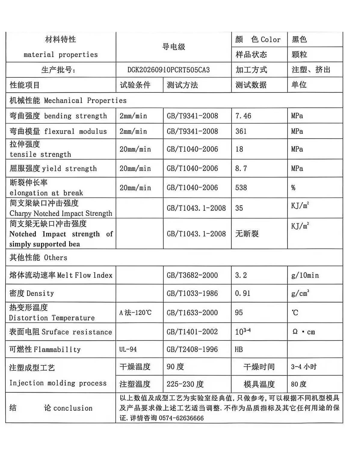 DGK-PE DD4JC 导电 PE 物性数据表